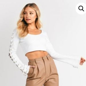 Tobi Lace Up Long Sleeve Crop Top